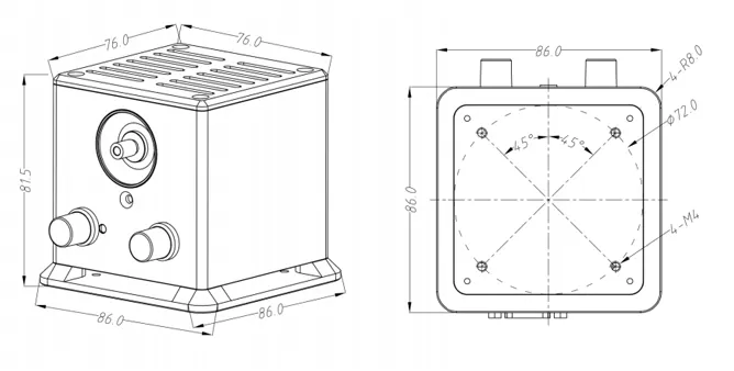 Dimensions of ﻿BIM-6216 Turnable LED Light Source